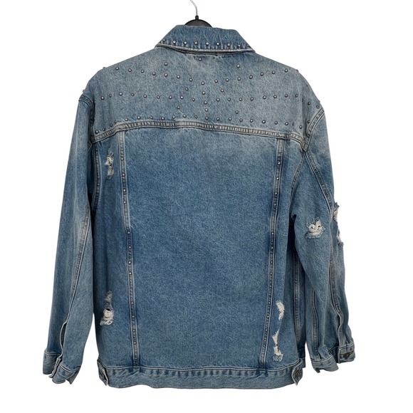 Free People Studded Denim Jacket Blue Distressed Women's S Small - AC - Picture 3 of 11